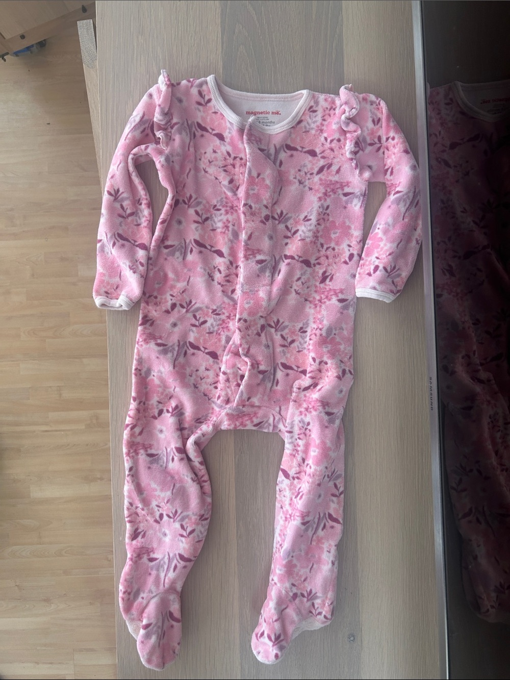 Magnetic Me Pink Floral Ruffle Magnetic Footie Pajamas 12-18M